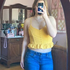 Yellow Polka Dot Women's Top (Forever 21 - Size M)